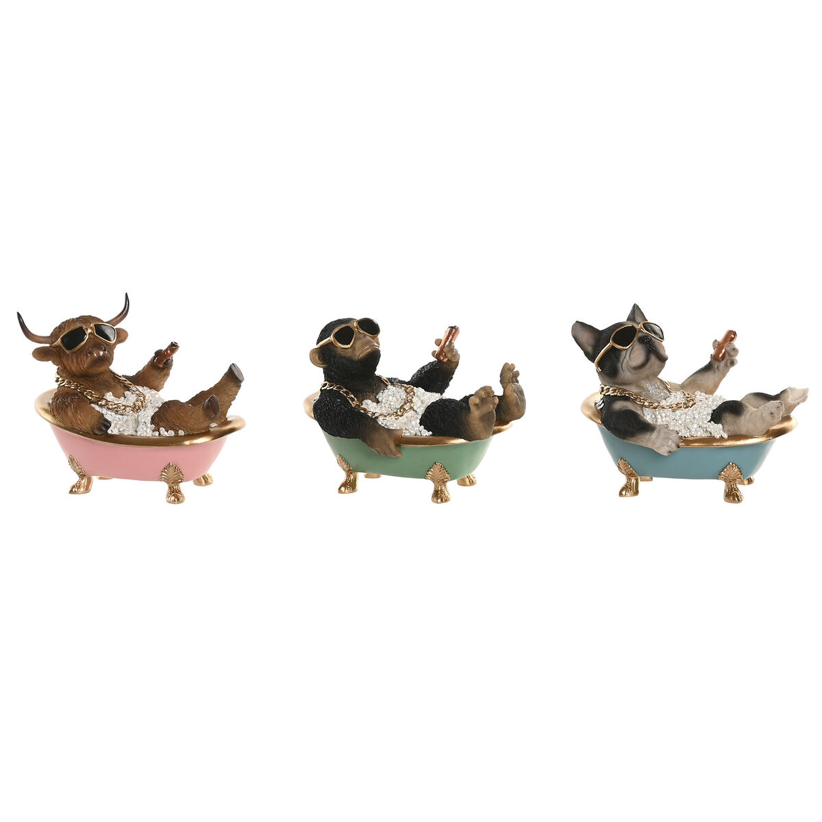 Prydnadsfigur Home ESPRIT Svart Multicolour 20 X 14,5 X 15,5 CM (3 antal)