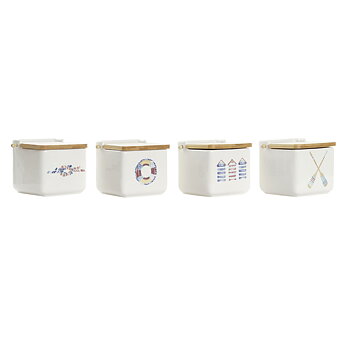 Saltkar med lock DKD Home Decor Havsblå Multicolour Bambu Dolomite 12,5 x 12,5 x 11,5 cm