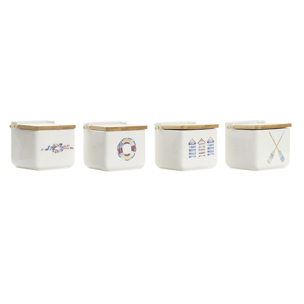 Saltkar med lock DKD Home Decor Havsblå Multicolour Bambu Dolomite 12,5 x 12,5 x 11,5 cm - 8