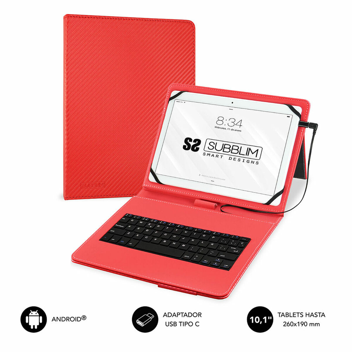 Väska till Läsplatta och Tangentbord Subblim SUB-KT1-USB002 10.1" Röd Qwerty Spanska QWERTY