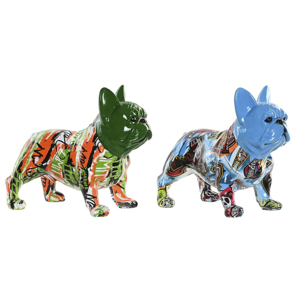 Prydnadsfigur Home ESPRIT Blå Grön Multicolour Hund (2 antal)