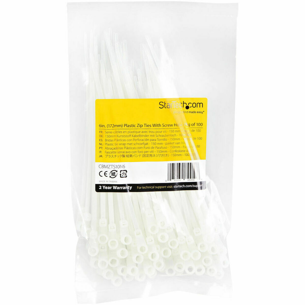Kabelflänsar Startech CBMZTS10N6 Vit (100 antal)