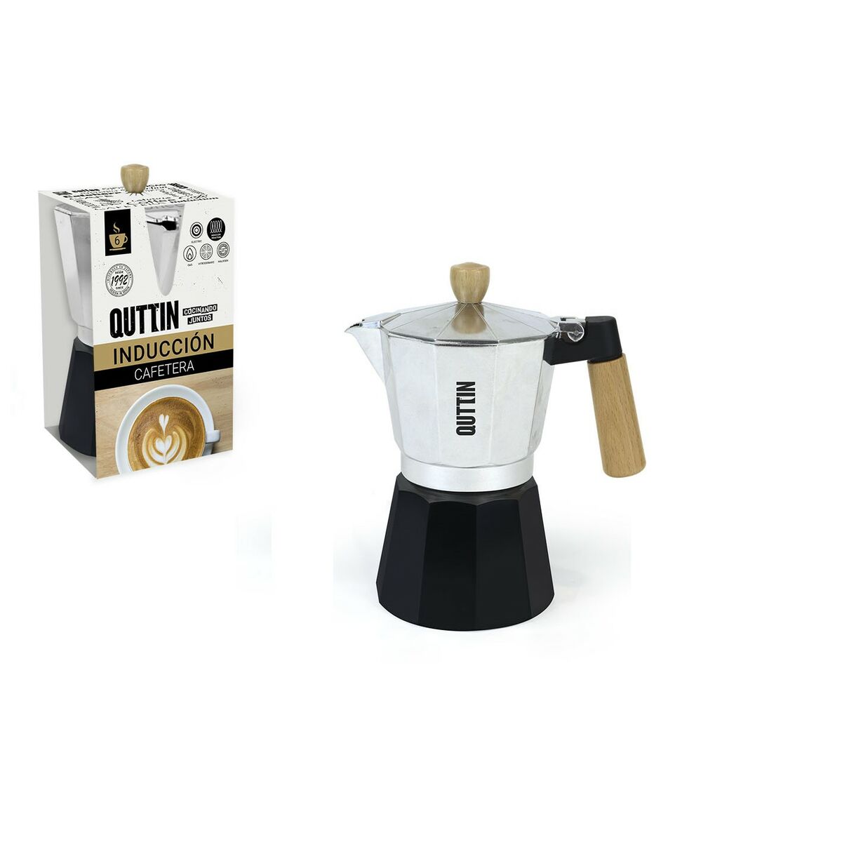 Italiensk Kaffepanna Quttin Trä Aluminium 6 Koppar - 4