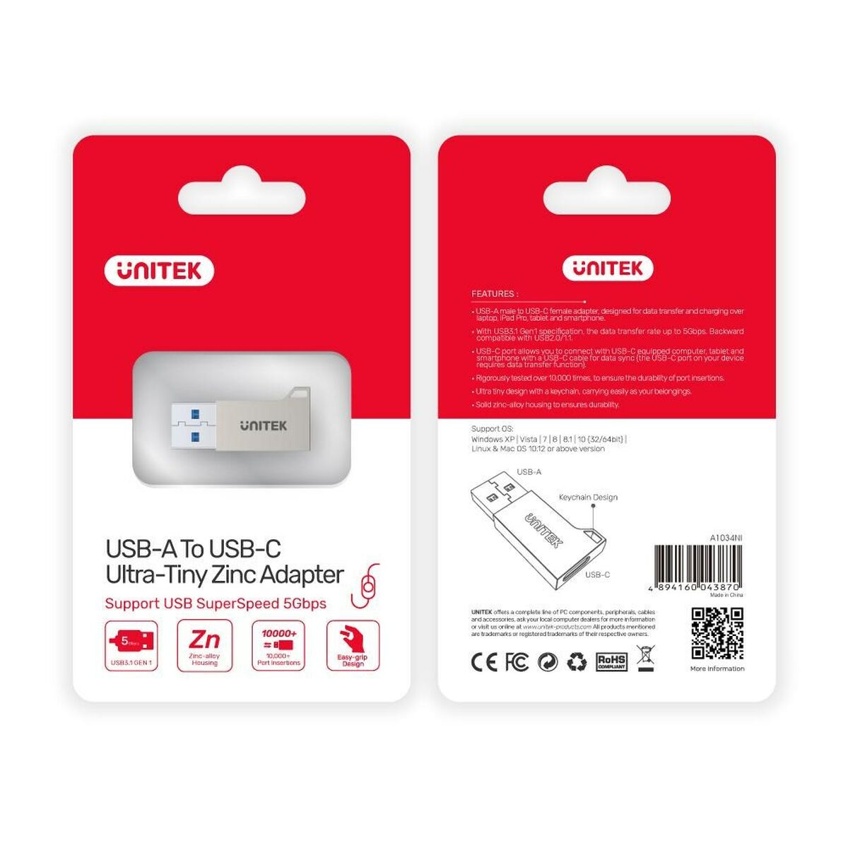 Adapter USB till USB-C Unitek A1034NI - 2