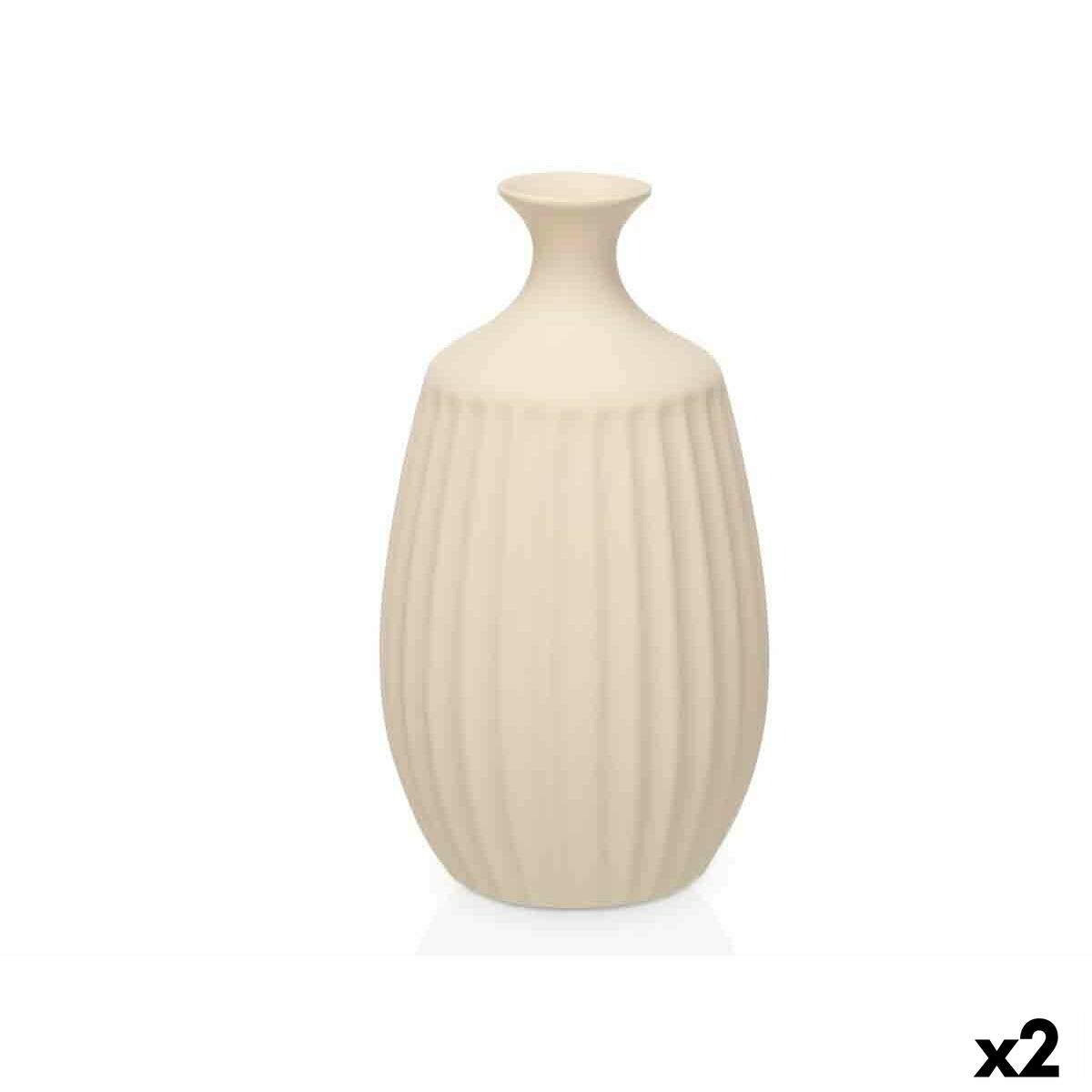 Vas Gift Decor Beige Keramik Ränder 21 x 39 x 21 cm (2 antal)