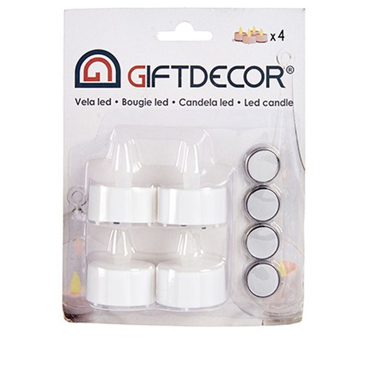 Set med levande ljus Gift Decor Vit 4 x 4 x 3,7 cm 13,5 x 17 x 4 cm LED (12 antal) - 5