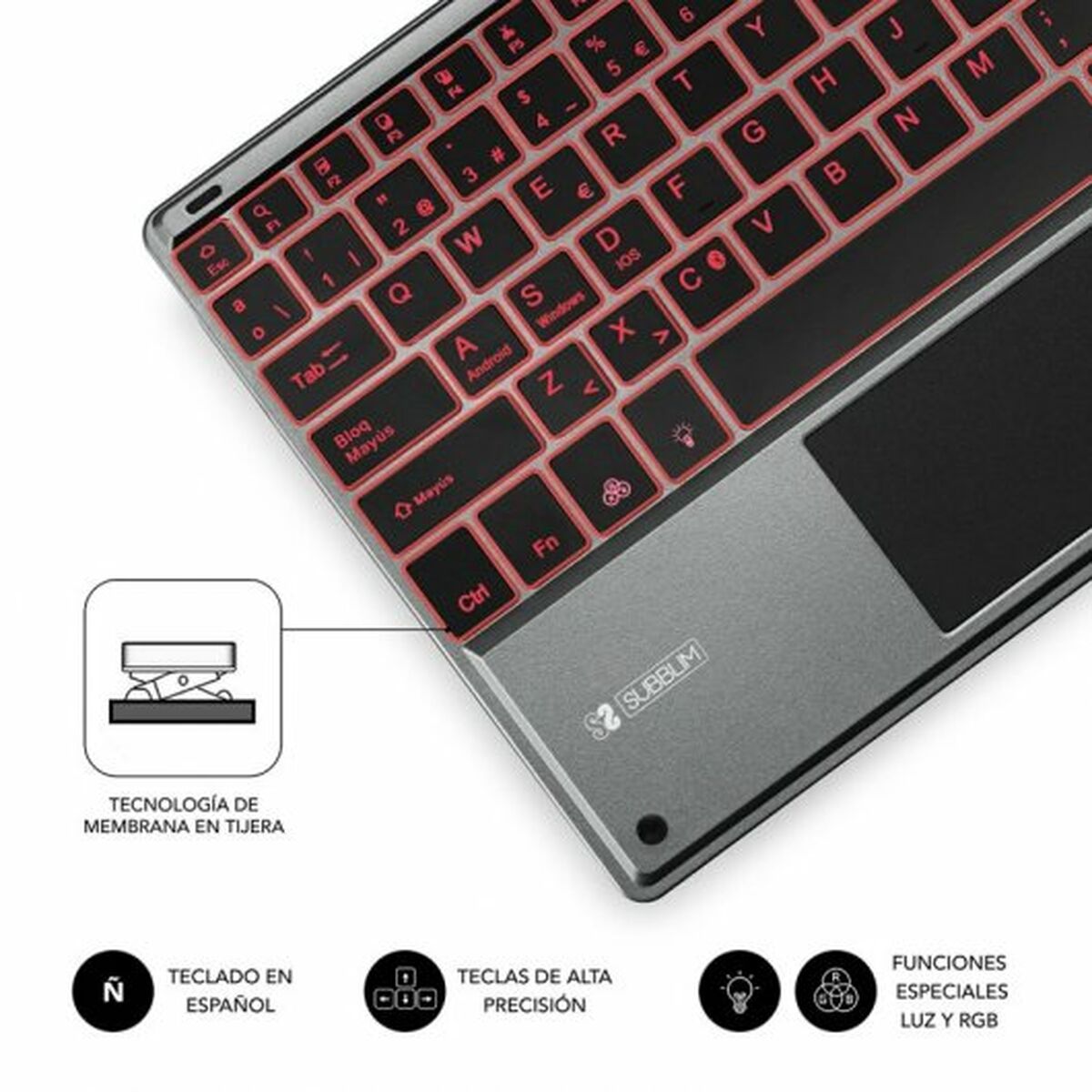 Tangentbord med Styrplatta Subblim SUB-KBT-SMBT51 Grå Multicolour Qwerty Spanska QWERTY - 5
