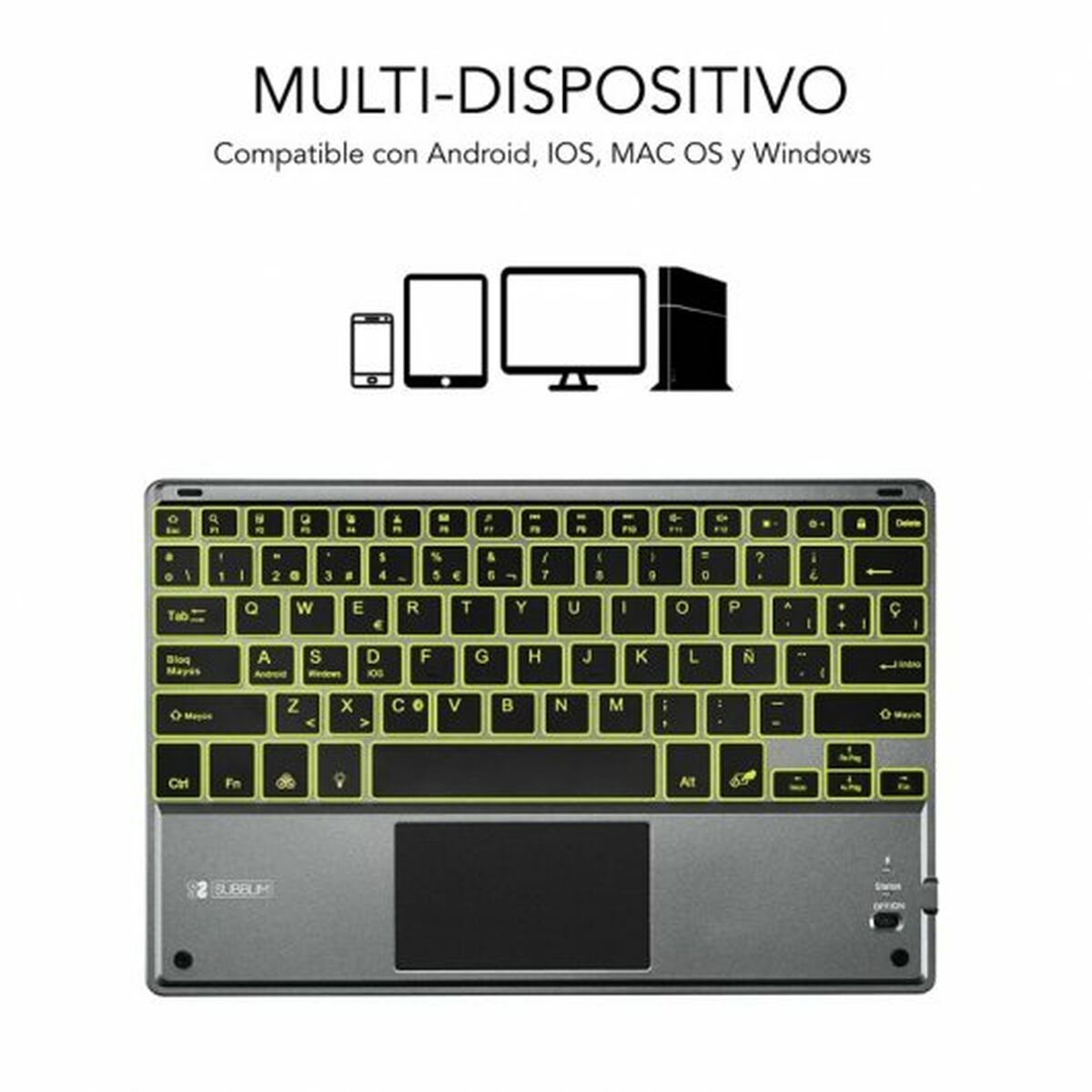 Tangentbord med Styrplatta Subblim SUB-KBT-SMBT51 Grå Multicolour Qwerty Spanska QWERTY - 3