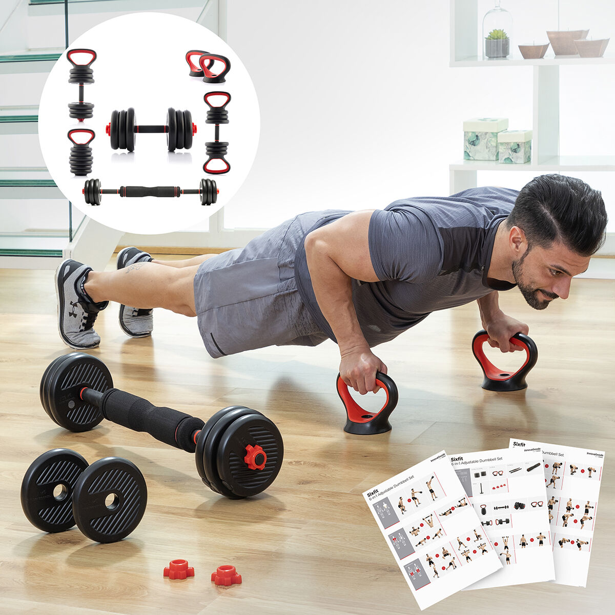 6-i-1 uppsättning justerbara vikter med träningsguide Sixfit InnovaGoods - 13