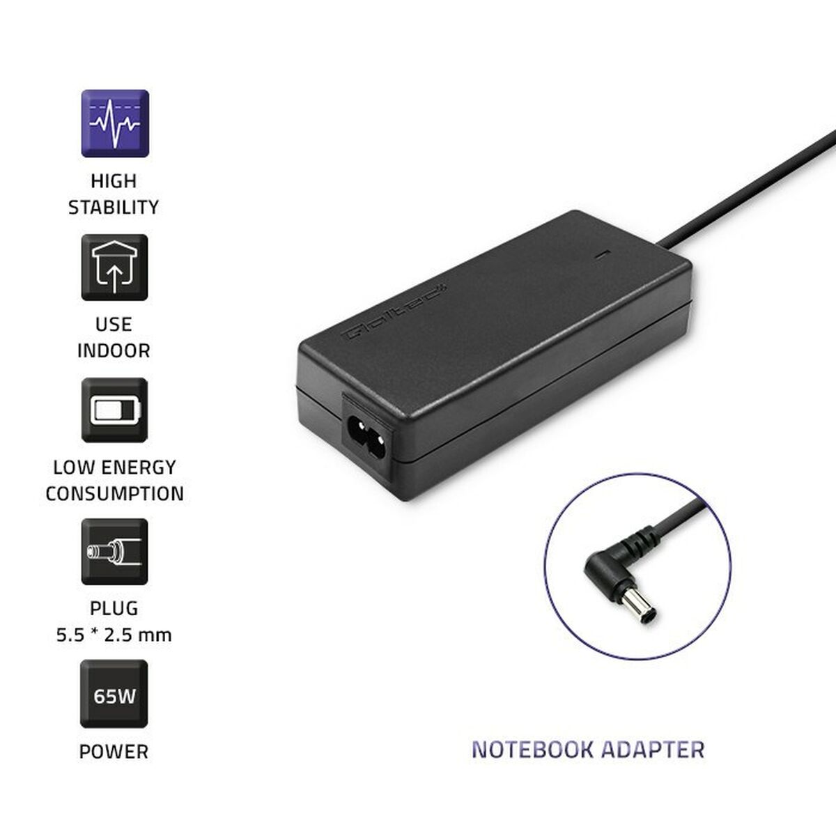 Laptopladdare Qoltec 50073.65W 65 W - 3