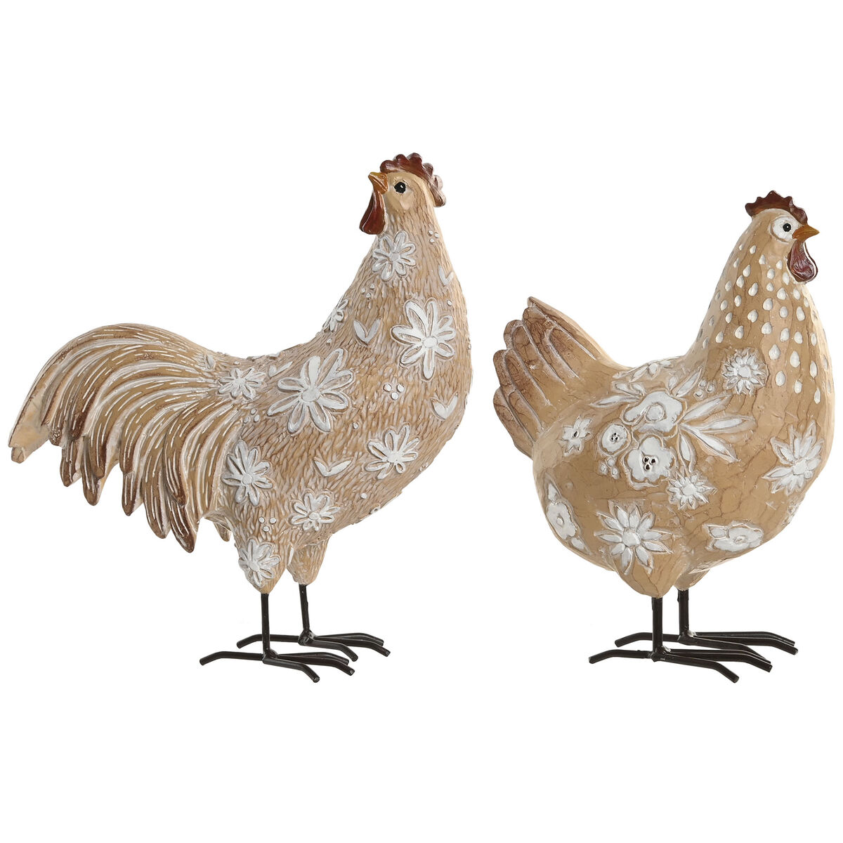 Prydnadsfigur Home ESPRIT Vit Naturell Höna Tupp 22,5 X 10 X 23,5 CM (2 antal)