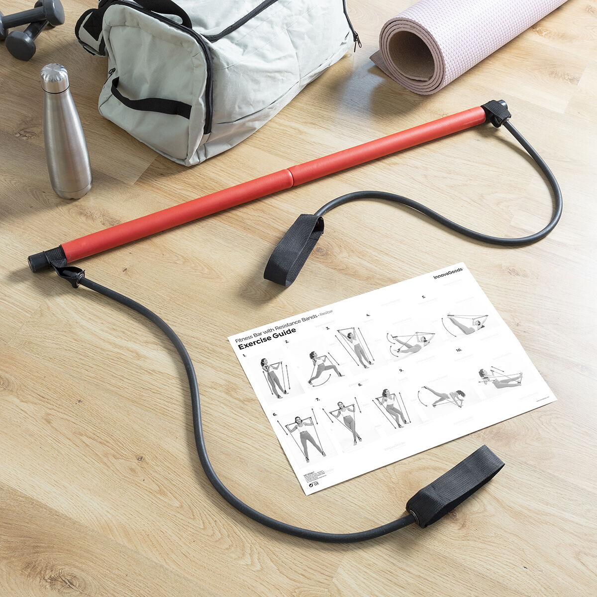 Träningsstång med motståndsband och träningsguide Resibar InnovaGoods - 22
