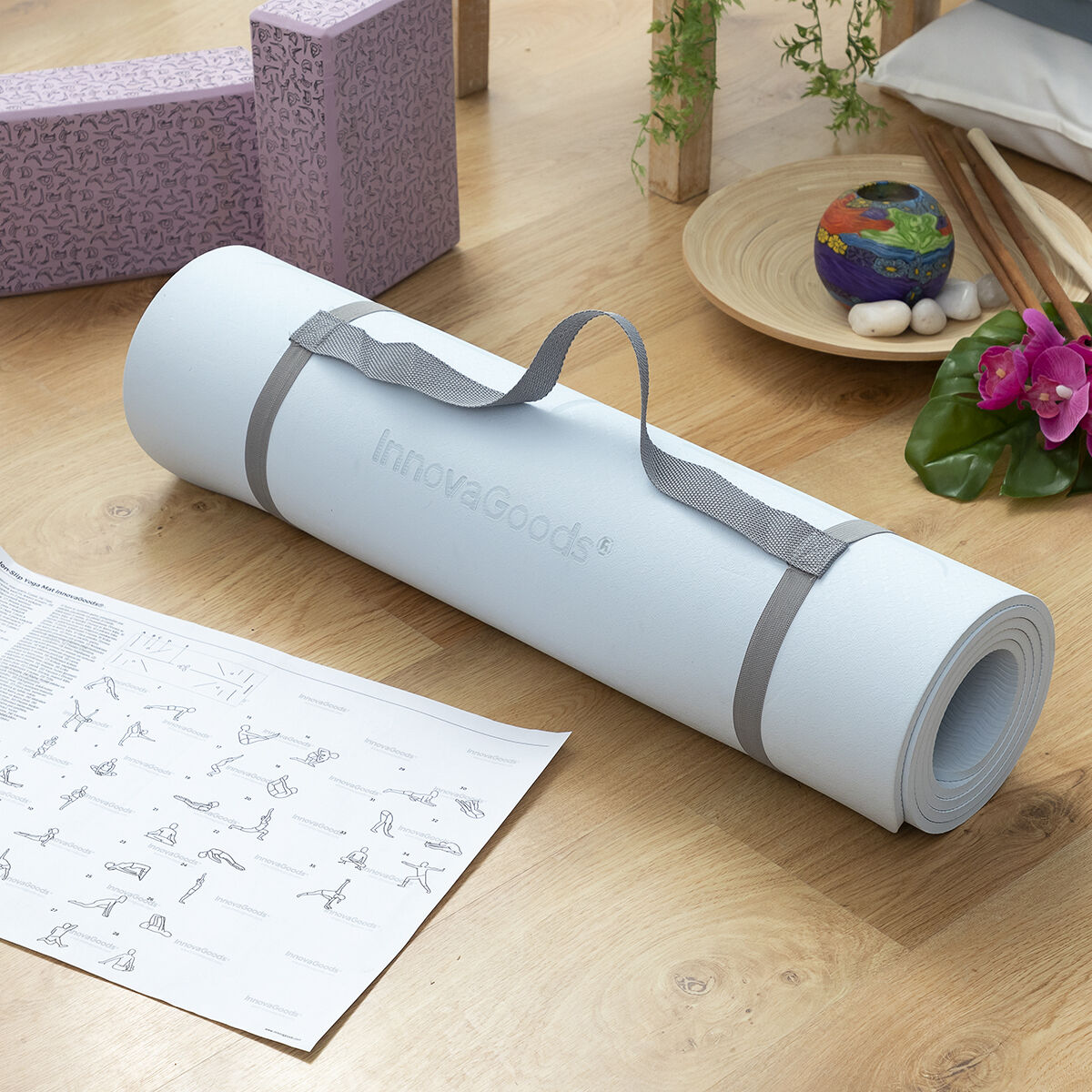 Halkfri yogamatta med positionslinjer och träningsanvisningar Asamat InnovaGoods - 24