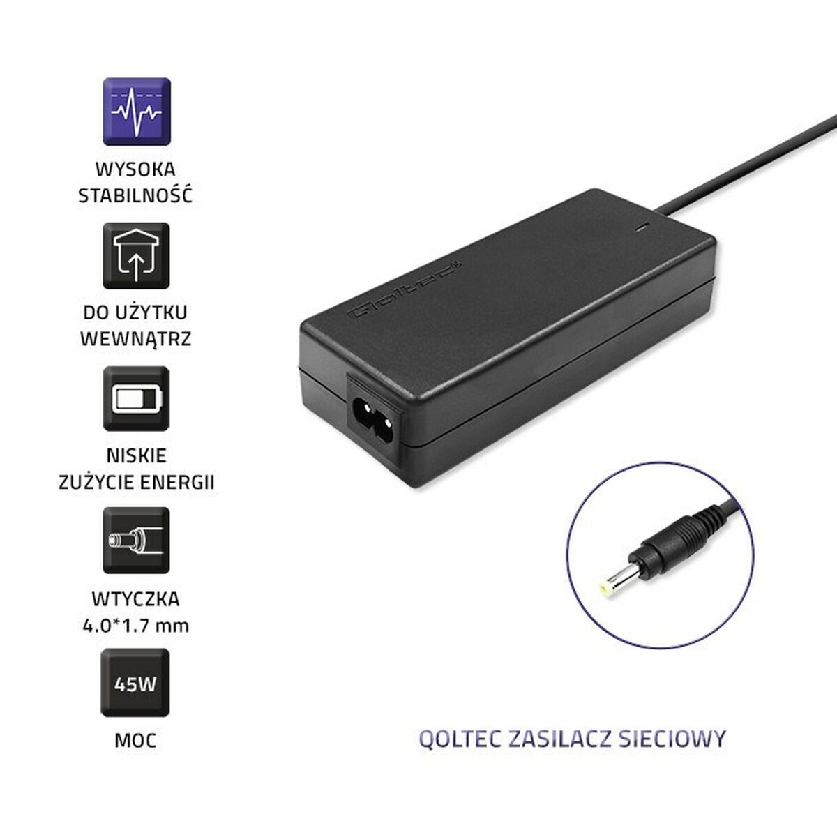 Laptopladdare Qoltec 51509.45W 45 W - 3