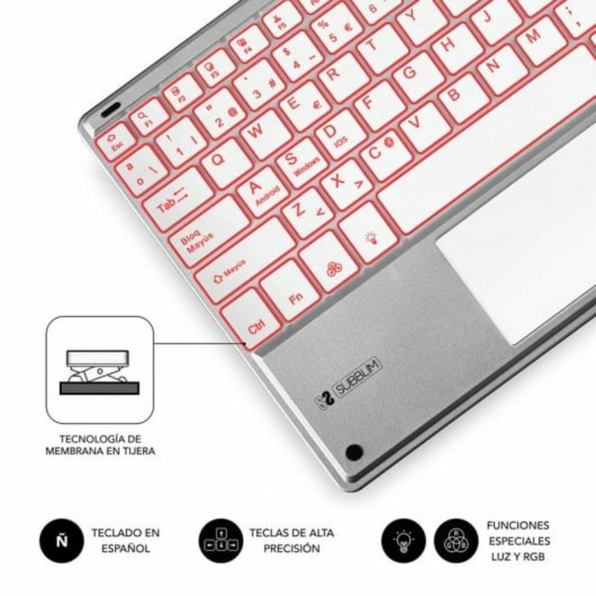 Tangentbord och Pekplatta Subblim SUB-KBT-SMBT50 Silvrig Qwerty Spanska QWERTY - 5