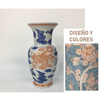 Vas DKD Home Decor 13 x 13 x 31 cm Porslin Blå Orange Orientalisk