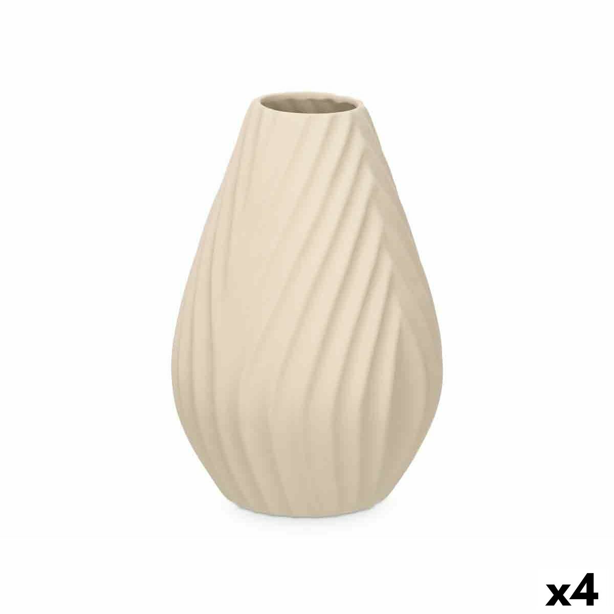 Vas Beige Keramik 21 x 31 x 21 cm (4 antal) Ränder
