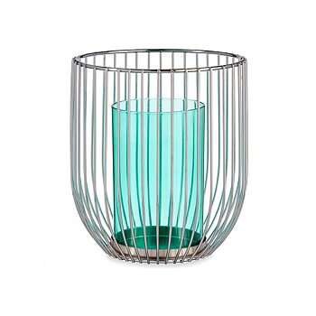 Ljusstakar Gift Decor Blå Silvrig Silver Metall Glas 15 x 17 x 15 cm Bur