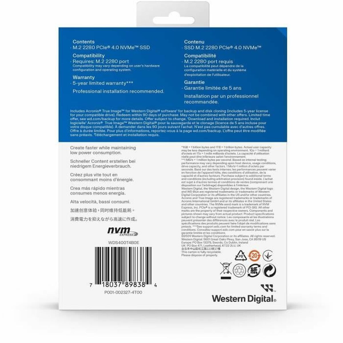 Hårddisk Western Digital WDS400T4B0E 4 TB SSD - 5