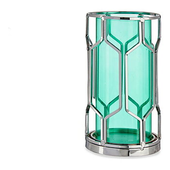 Ljusstakar Gift Decor Blå Silvrig Silver Metall Glas 11,5 x 19,5 x 11,5 cm