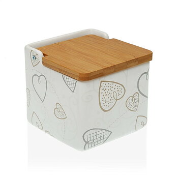 Saltkar med lock Versa Cozy Bambu Hjärtan Keramik (12,2 x 11,5 x 12,2 cm)