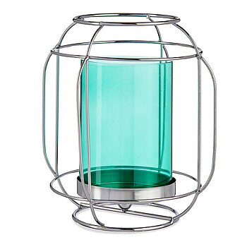 Ljusstakar Gift Decor Blå Silvrig Silver Metall Glas 19 x 20 x 19 cm Lykta