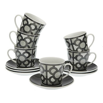 Set om 6 tekoppar med fat Versa Urbana Porslin 9 x 14 x 14 cm 10,5 x 8 x 6 cm 14 x 14 x 2 cm