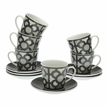 Set om 6 tekoppar med fat Versa Urbana Porslin 9 x 14 x 14 cm 10,5 x 8 x 6 cm 14 x 14 x 2 cm