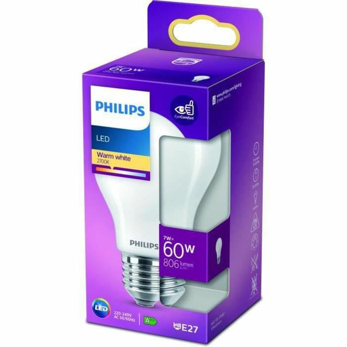 LED-lampa Philips Equivalent  E27 60 W E (2700 K) - 2