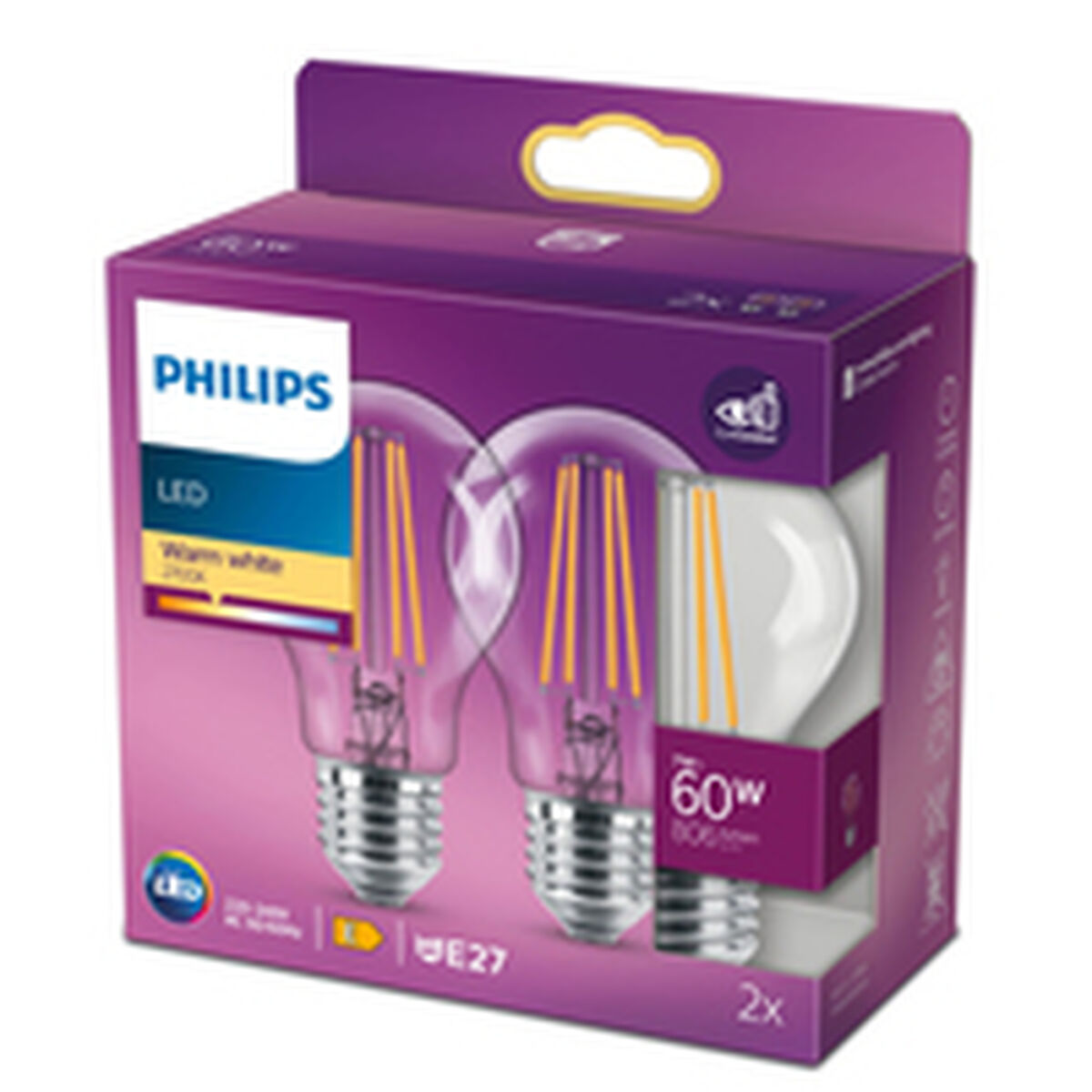 LED-lampa Philips Classic 60 W Vit E E27 (2700 K) (2 antal) - 3