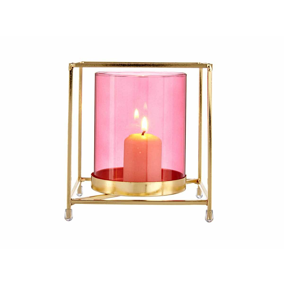 Ljusstakar Gift Decor Rosa Gyllene Metall Glas 14 x 15,5 x 14 cm Fyrkantig - 5