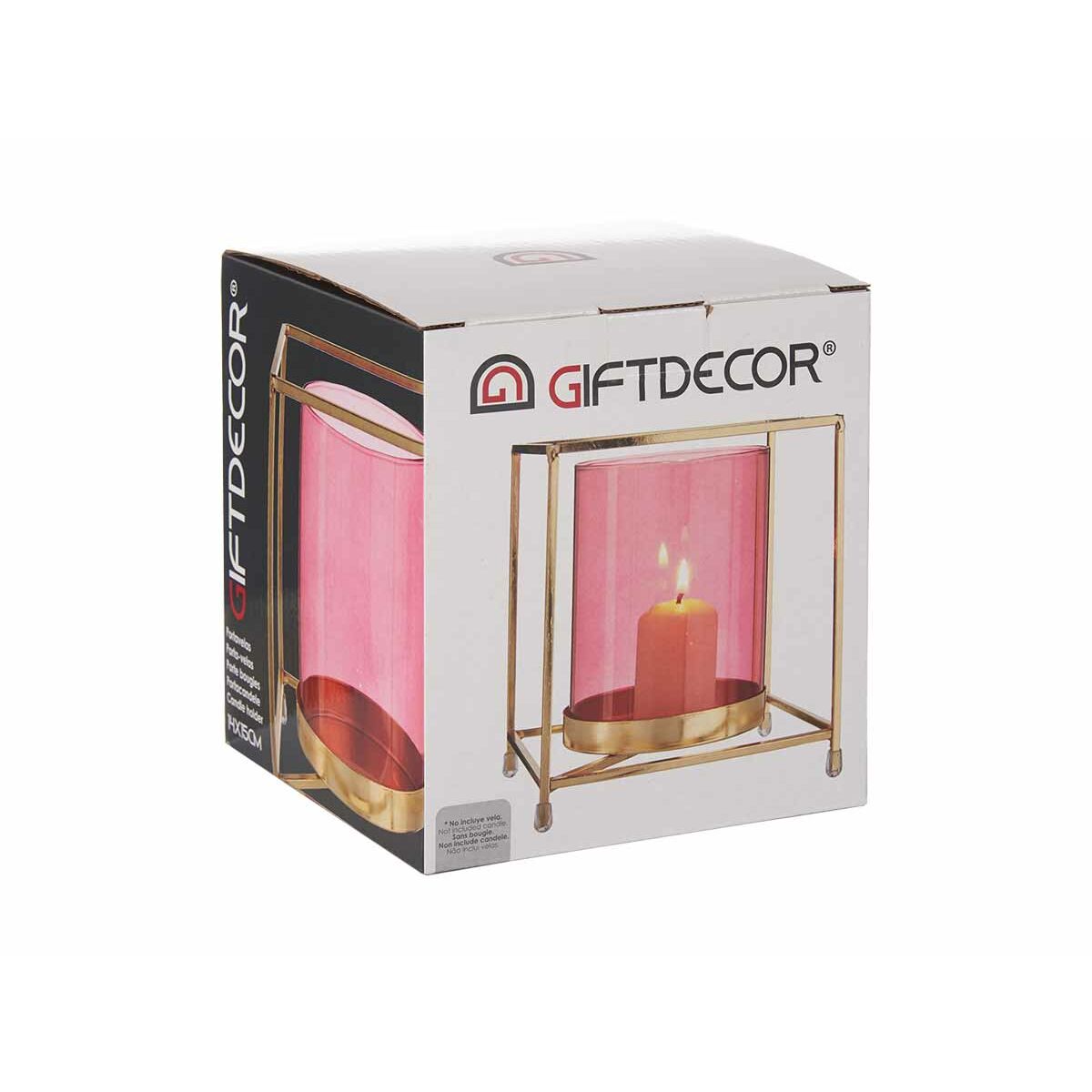 Ljusstakar Gift Decor Rosa Gyllene Metall Glas 14 x 15,5 x 14 cm Fyrkantig - 8