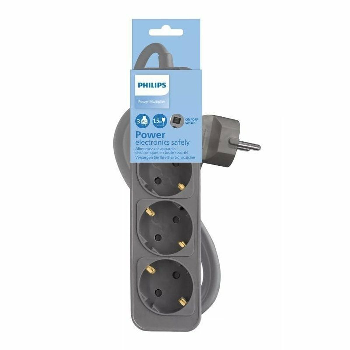 Ellist 3 Tomas-uttag med brytare Philips CHP2134G/12 - 2