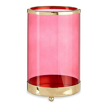 Ljusstakar Gift Decor Rosa Gyllene Metall Glas 12,2 x 19,5 x 12,2 cm Cylinder