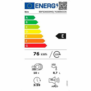 Diskmaskin BEKO BDFS26020WQ Vit 45 cm