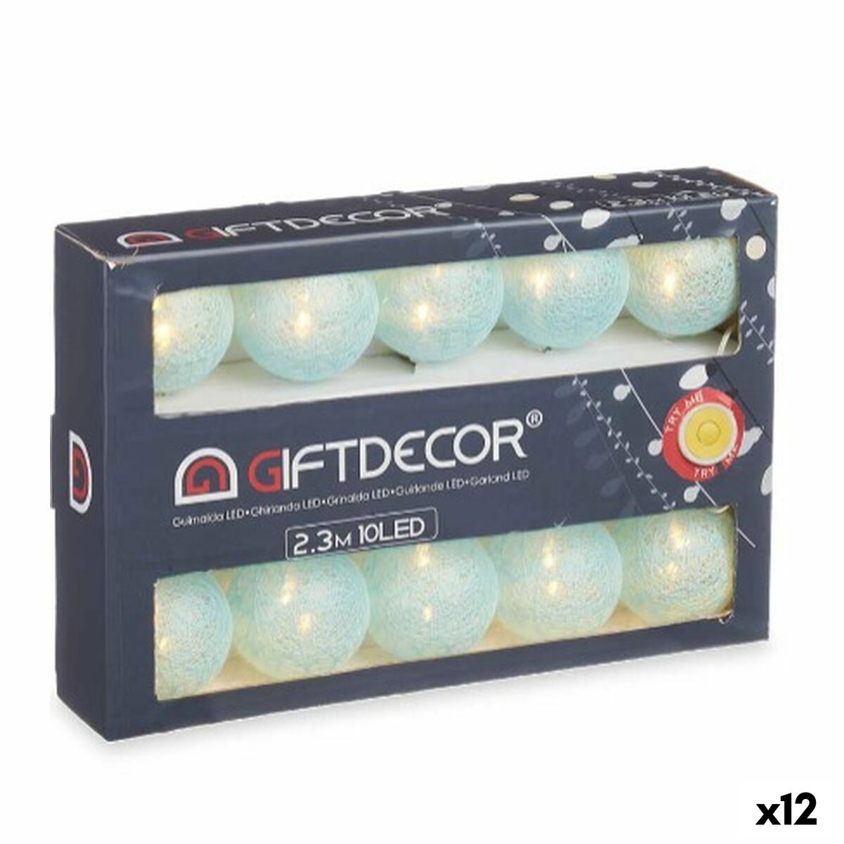 LED-krans Gift Decor Blå 2,3 m 31 x 20 x 6,5 cm Labda (12 antal)
