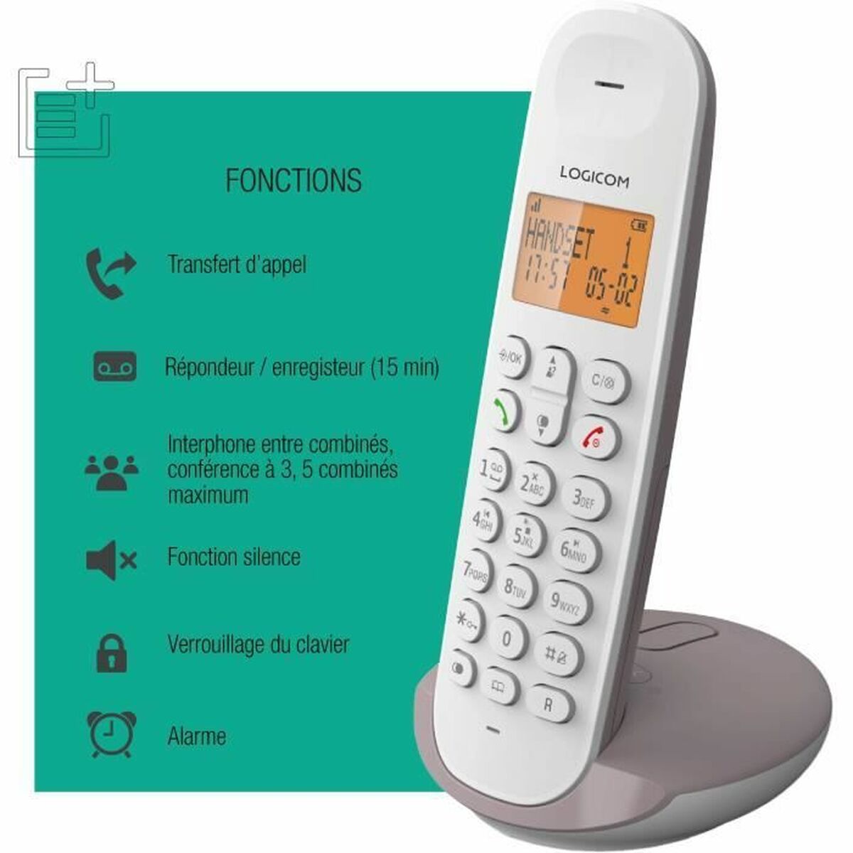 Trådlös Telefon Logicom ILOA 155T SOLO Brun Grå Beige-brun (taupe) - 6