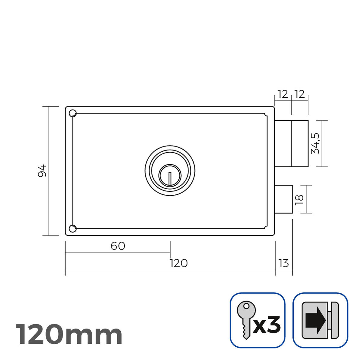 Bultlås EDM 85263 Gyllene Stål 120 x 94 mm Att lägga ovanpå - 3
