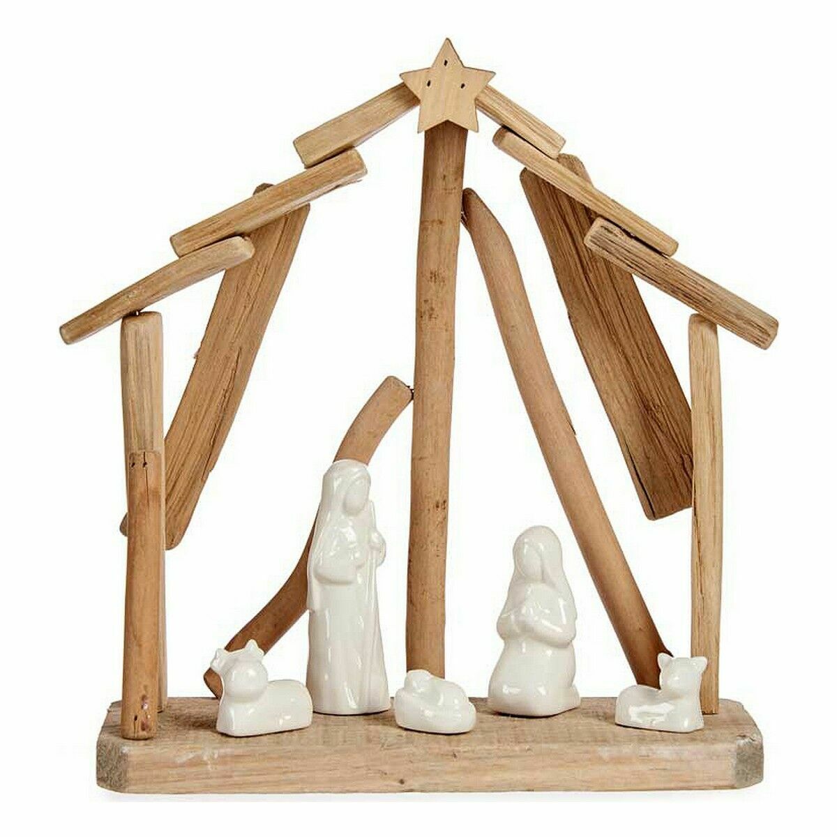 Julkrubba-set Krist+ Vit Brun Naturell Trä Keramik 25 x 28 x 10 cm (2 antal) - 2