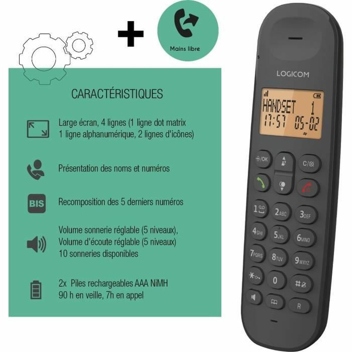 Markkabeltelefon Logicom DECT ILOA 150 SOLO Svart - 6