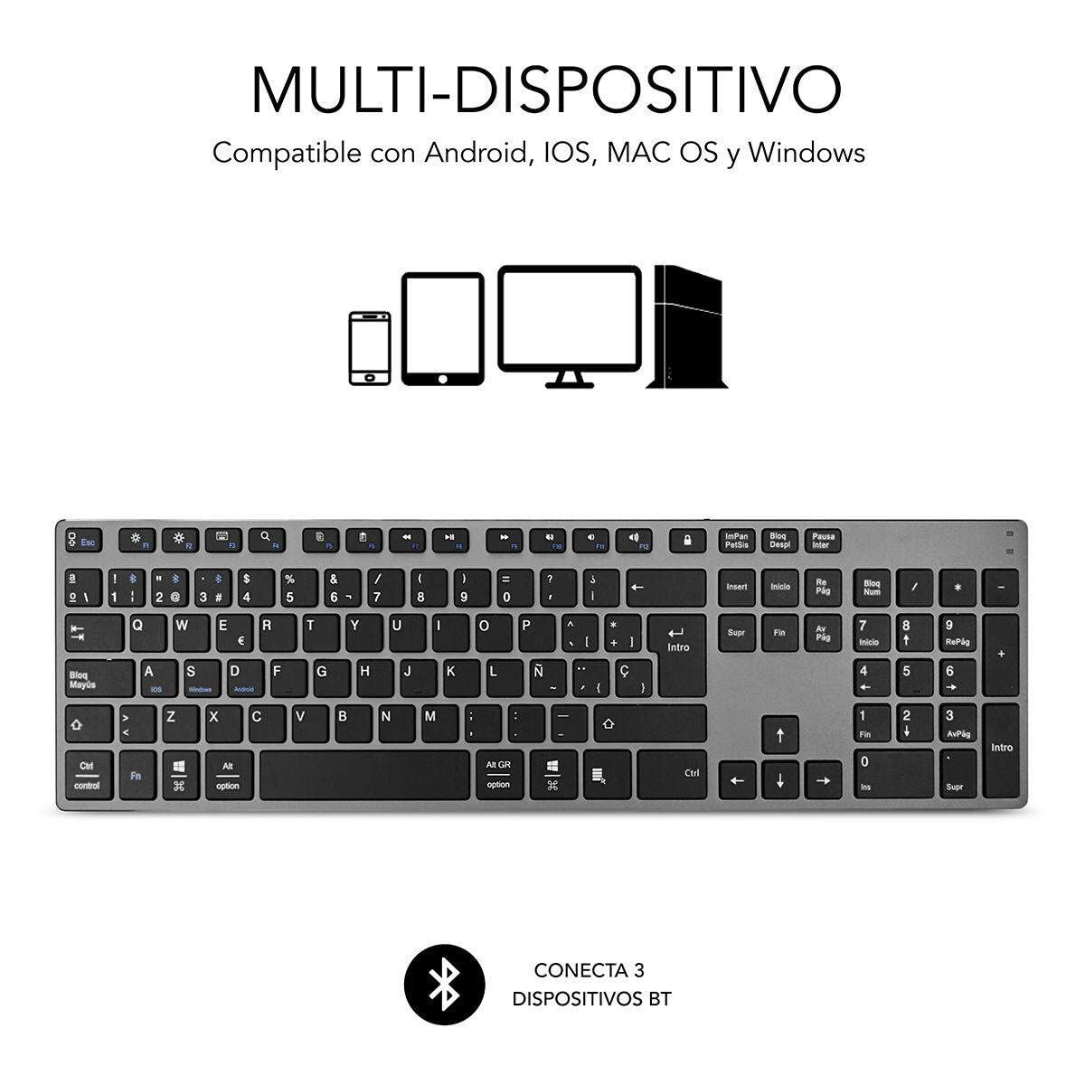 Trådlöst Tangentbord Subblim SUB-KB-3ADE301 Grå Qwerty Spanska QWERTY Bluetooth 3.0 - 2
