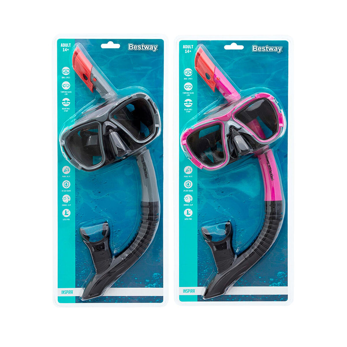 Bestway dykmask för vuxna härdat glas blandade färger silikonrem +14 år strand och pool 22057 - 4