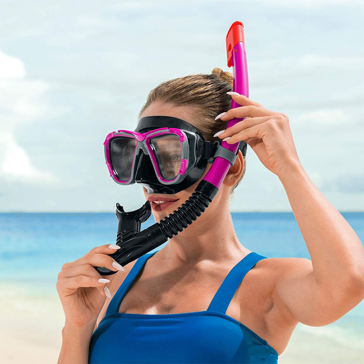 Bestway dykmask för vuxna härdat glas blandade färger silikonrem +14 år strand och pool 22057 - 6