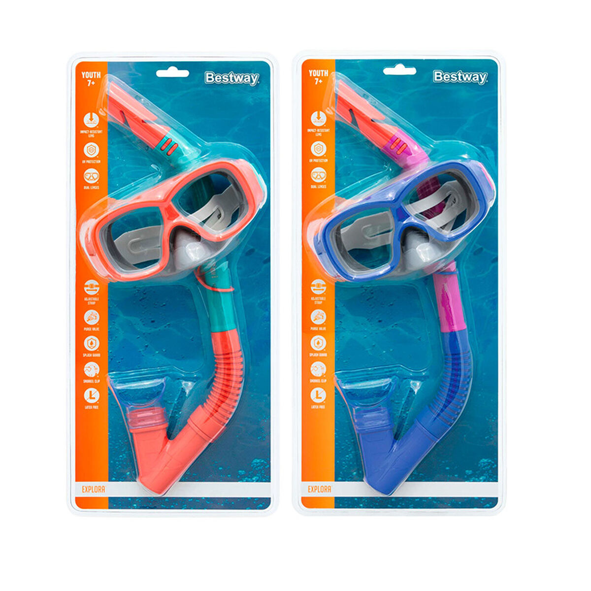 Bestway Junior Mask och Tube Set med Purge Valve i Mixade Färger +7 År Strand och Pool 24025 - 4