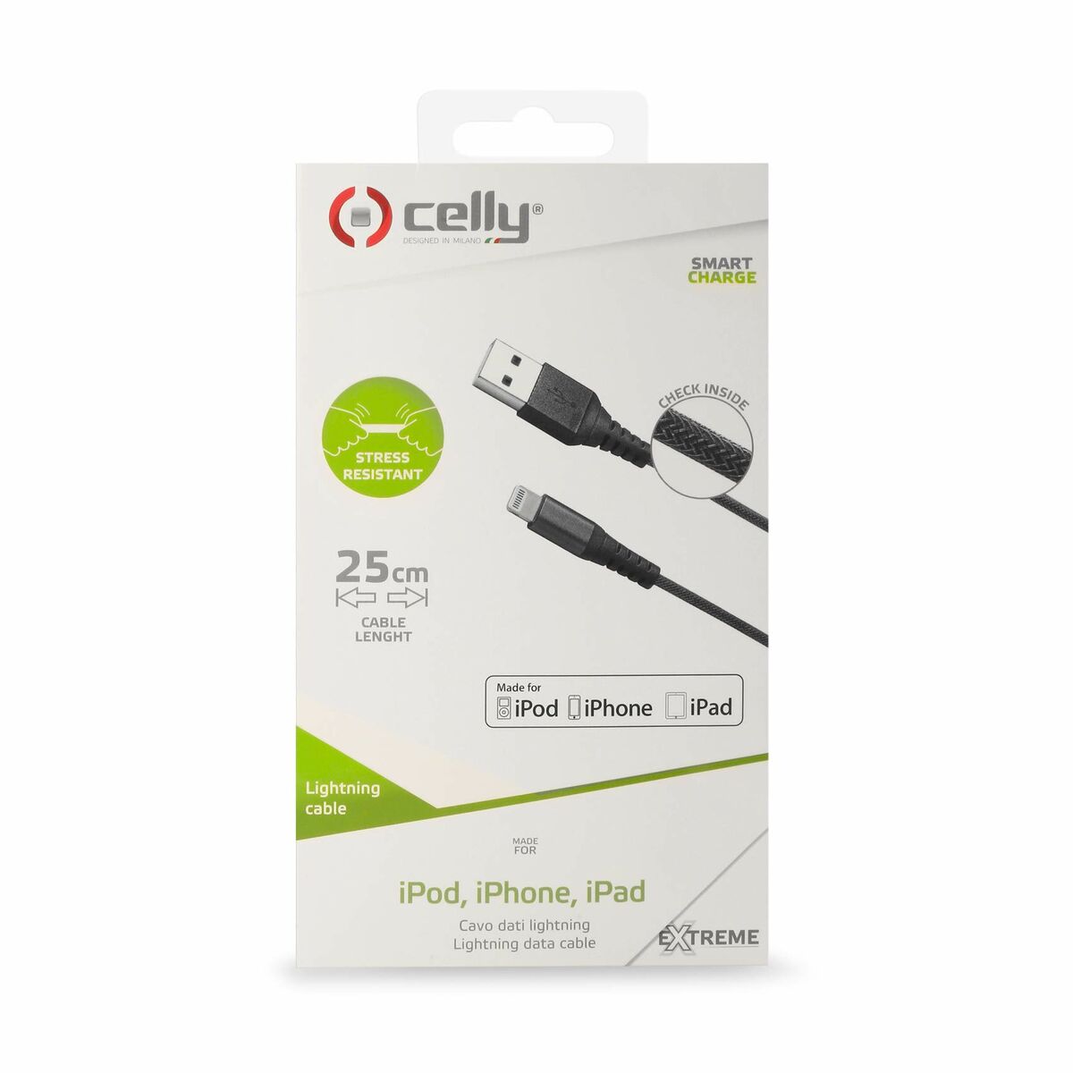 Kabel USB till Lightning Celly USBLIGHTNYL25BK Svart 25 cm - 2