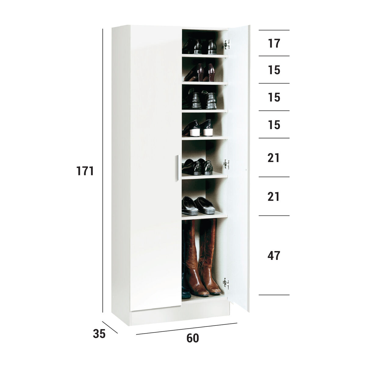 Skoskåp Alexandra House Living Vit 59 x 171 x 35 cm 2 dörrar 7 Hyllor - 3