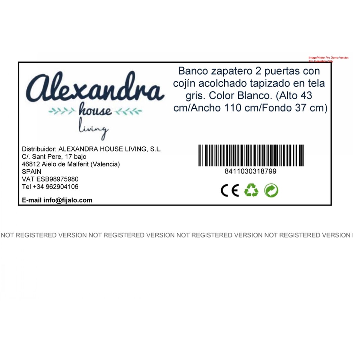 Skobänk Alexandra House Living Vit Grå 110 x 43 x 37 cm 2 dörrar - 4