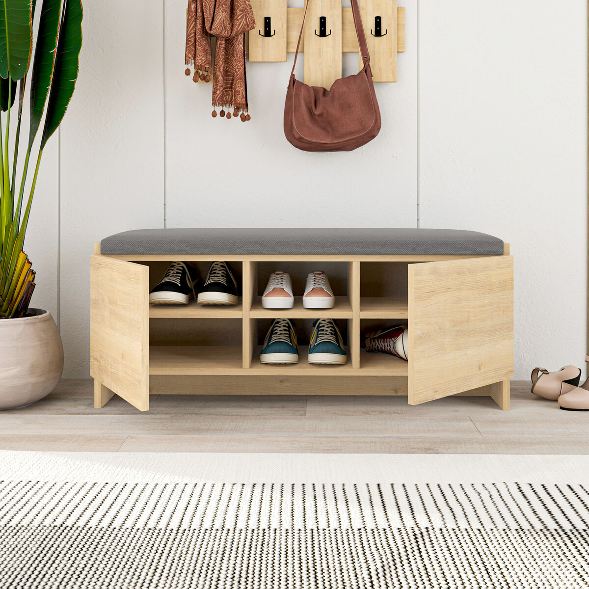 Skobänk Alexandra House Living Brun Grå 110 x 43 x 37 cm 2 dörrar - 3