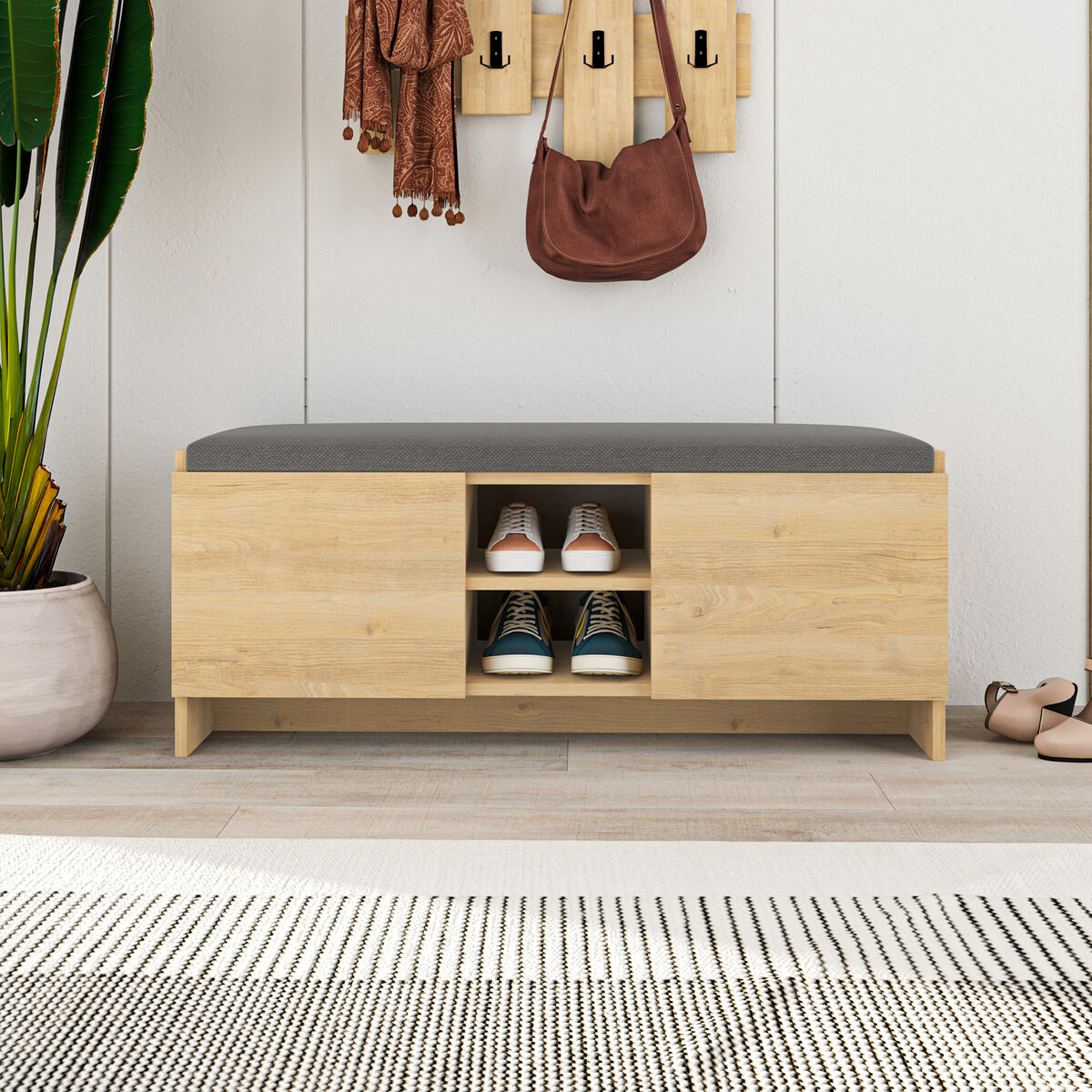 Skobänk Alexandra House Living Brun Grå 110 x 43 x 37 cm 2 dörrar - 2