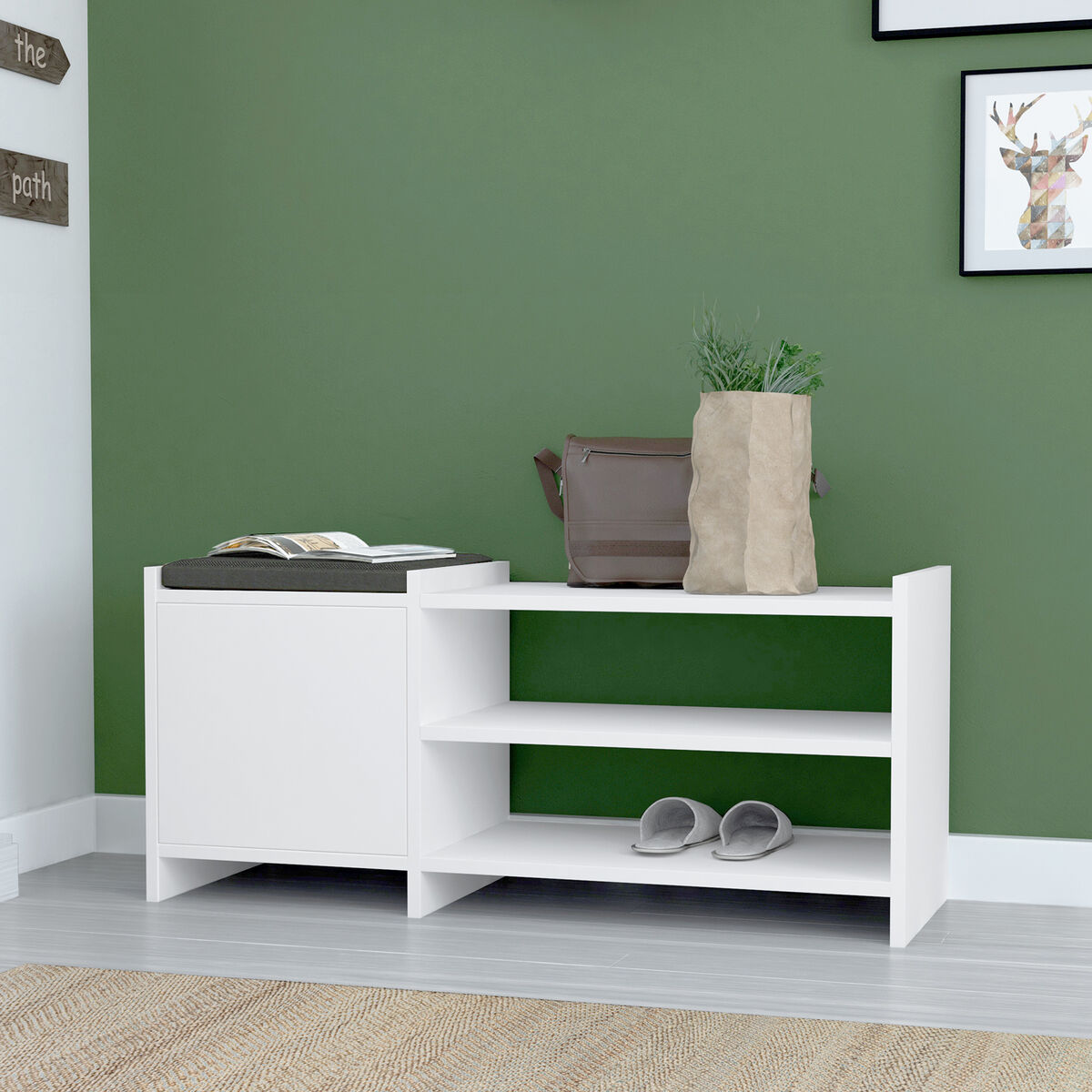 Skobänk Alexandra House Living Vit Grå 100 x 44 x 35 cm 2 Hyllor 1 dörr - 2